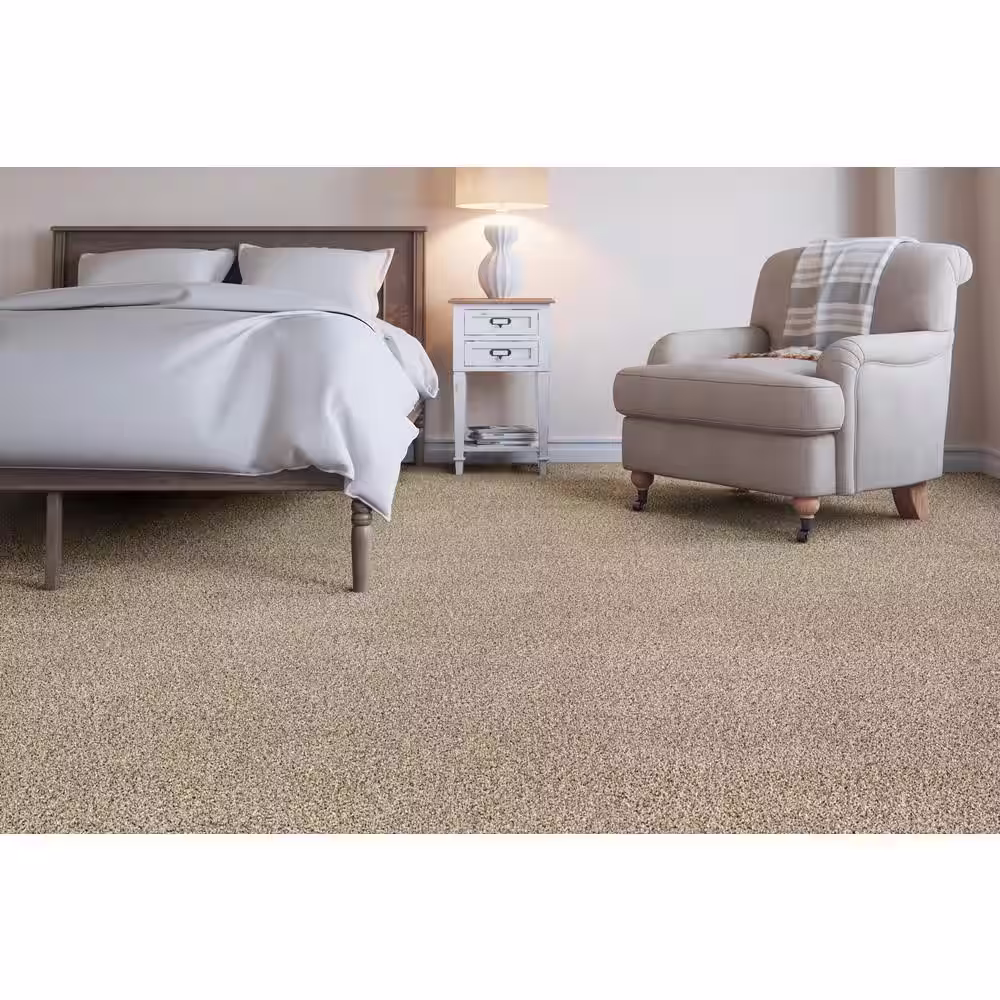 Home Decorators Collection Trendy Threads I - Popular - Beige 40 oz. SD Polyester Texture Installed Carpet