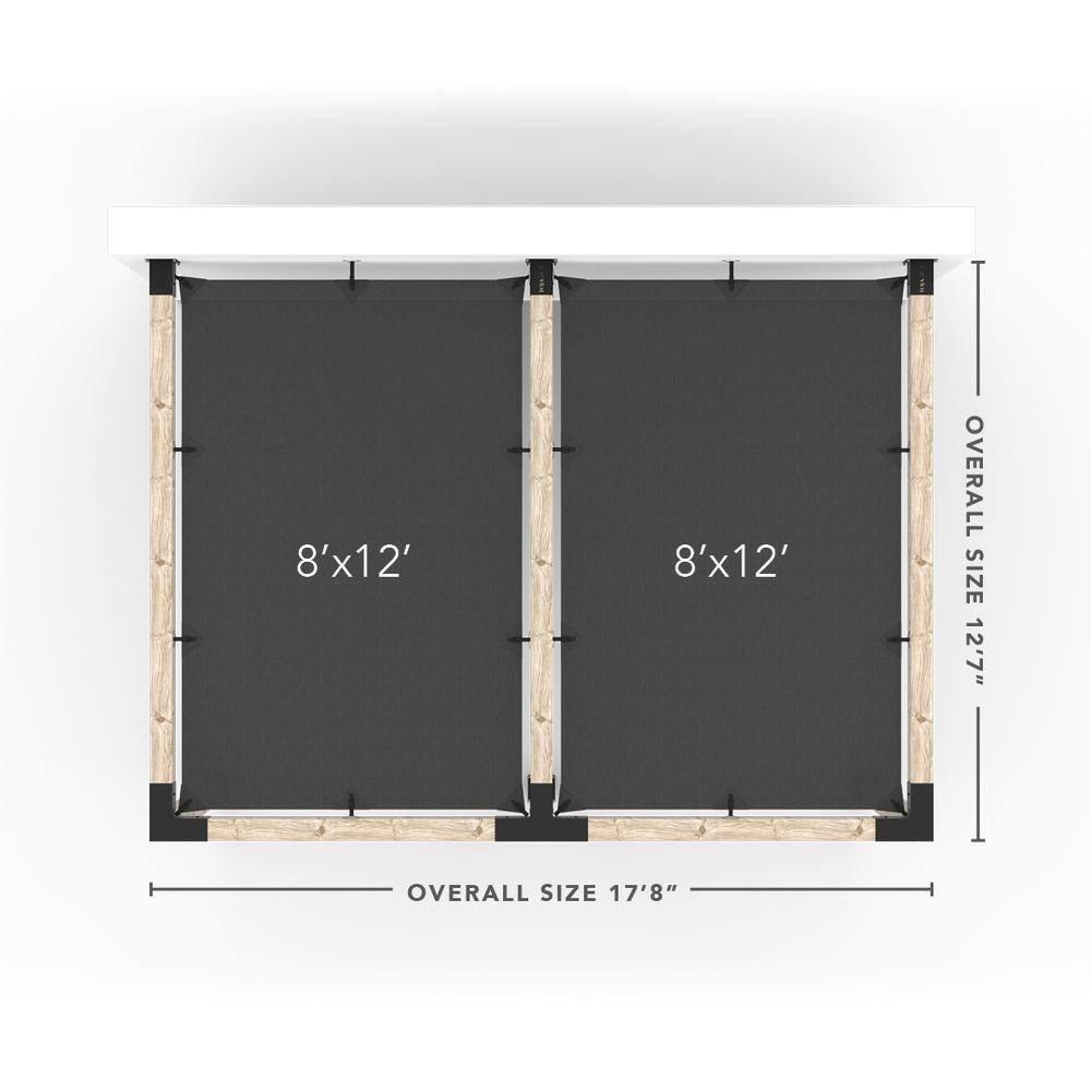TOJA GRID 12 ft. L x 16 ft. W Wood Double Wall Mount Pergola Kit with 2 Denim Shade Sails, 6x6 Wood