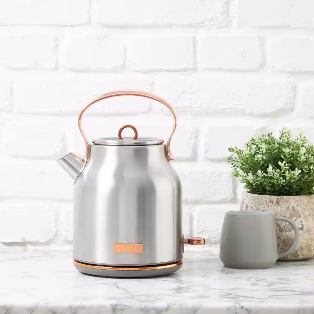 HADEN Heritage 1.7 l 7-Cup Steel and Copper Cordless Stainless Steel Retro Electric Kettle with Auto Shut-Off