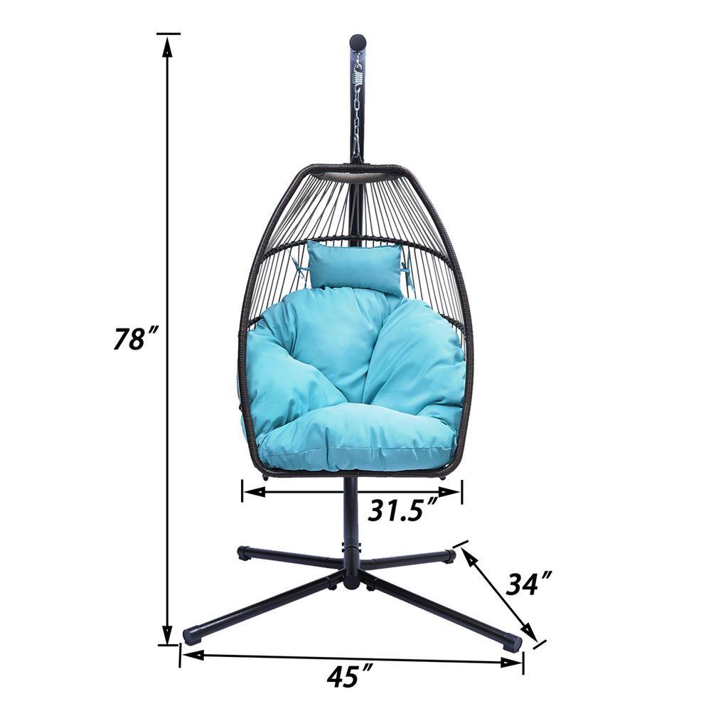 None 3.75 ft. Free Standing Swing Hammock Egg Chair with Stand in Blue