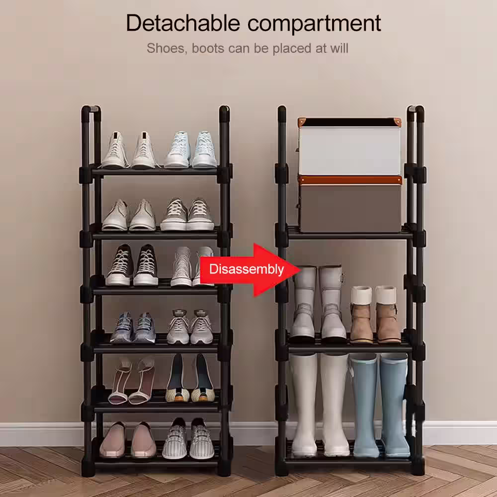 None 57 in. H 48-Pair 8-Tier Black Metal Shoe Rack