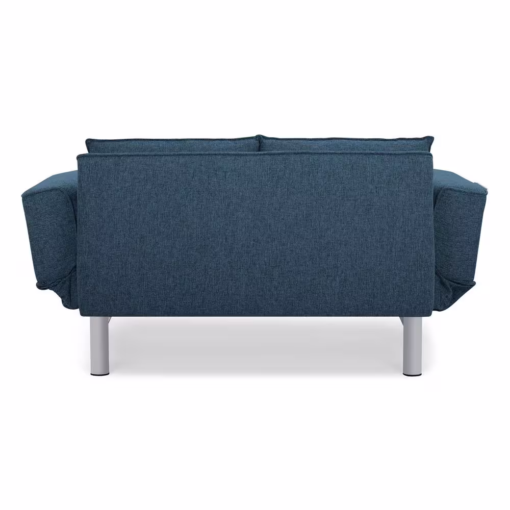 Lifestyle Solutions Marvin Collection 58.3 in. W Square Arm Polyester Modern Rectangle Convertible Sofa in Blue
