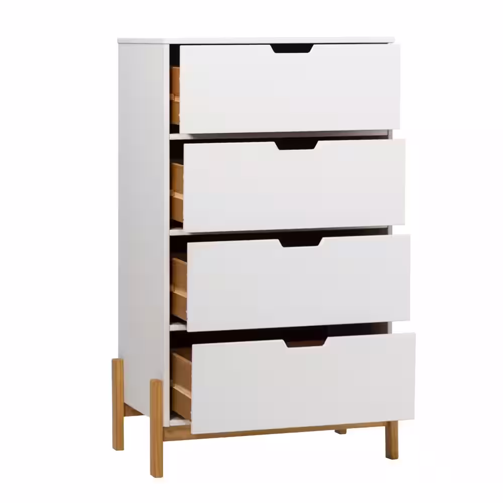 Welwick Designs 4-Drawer White Wood Modern Chest of Drawers with Contrasting Legs
