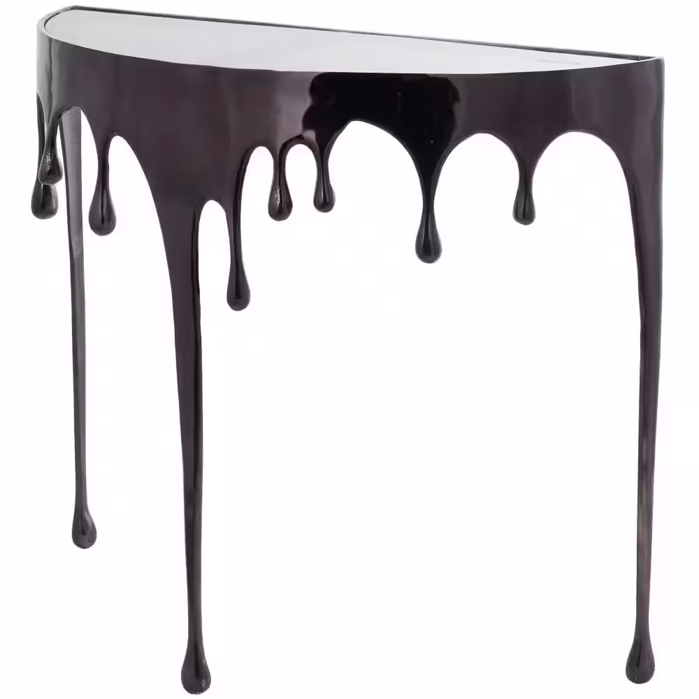 Litton Lane 36 in. and 32 in. Black Large Half-Circle Glass Aluminum Drip Console Table with Melting Designed Legs