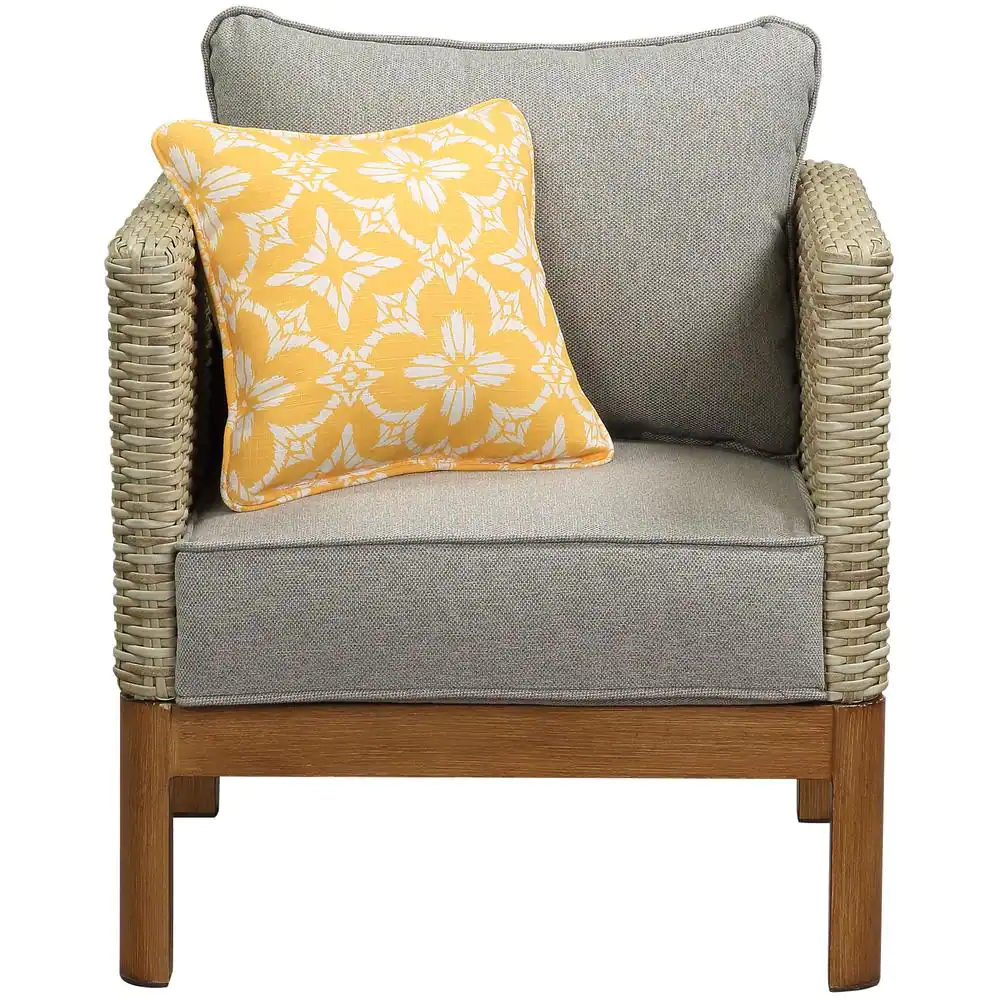 Hanover Blake 4-Piece Wicker Patio Conversation Deep Seating Set with Gray Cushions with All-Weather, Wood Accents