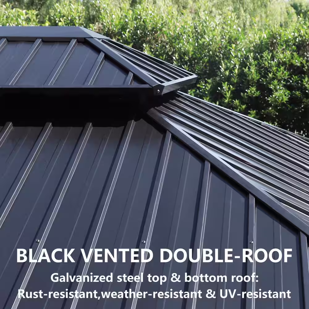 VEIKOUS 16 ft. x 12 ft. Aluminum Double Hardtop Gazebo with Grey Curtains and Netting