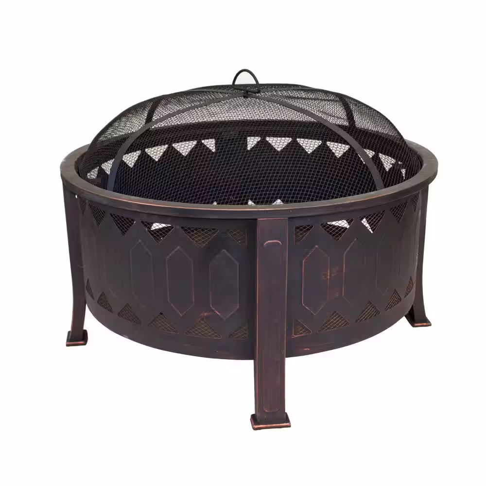 None 29.75 in. W x 24 in. H Outdoor Round Leisure Metal Wood Burning Fire Pit in Oil Rubbed Bronze