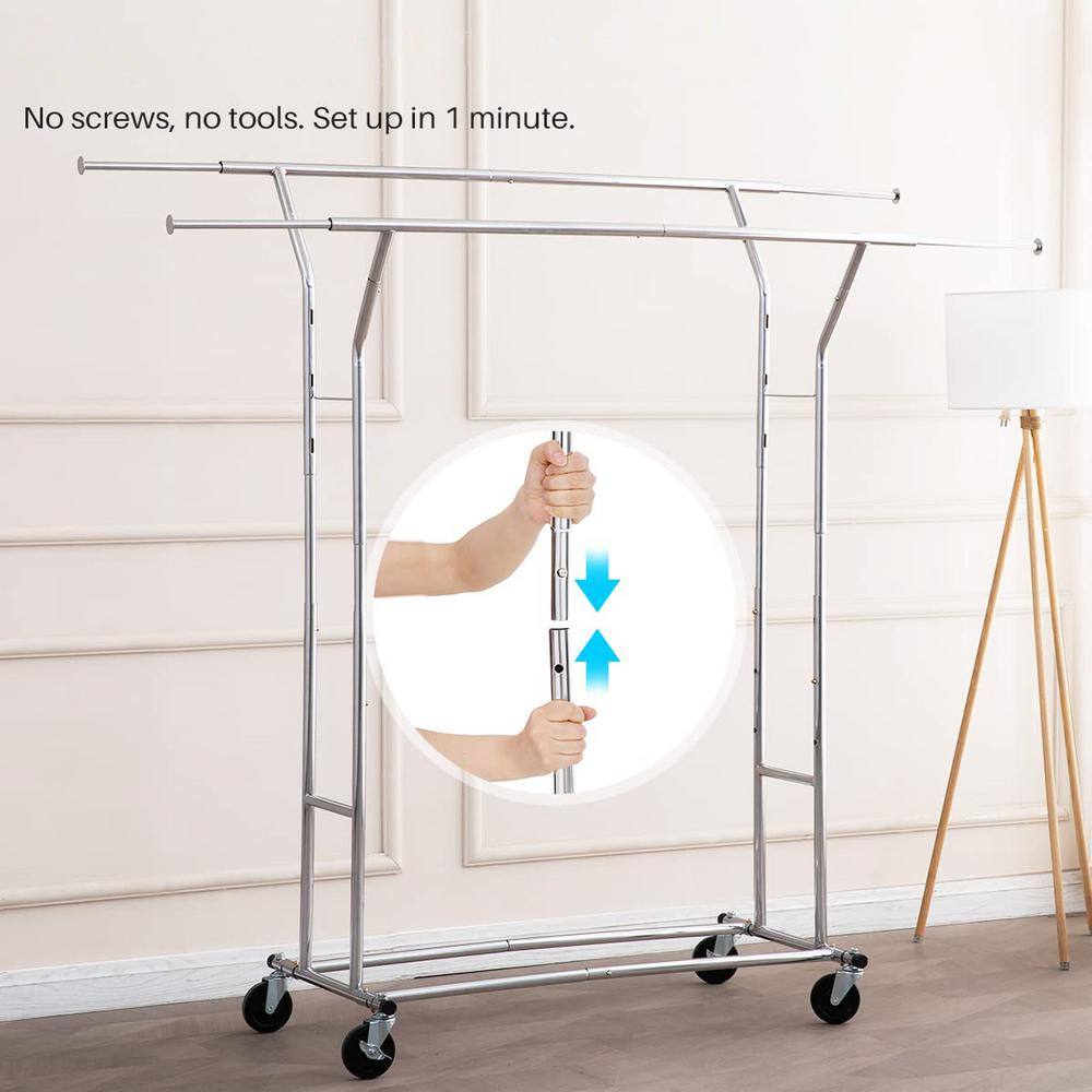 None Chrome Metal Garment Clothes Rack Double Rods 42 in. W x 68 in. H