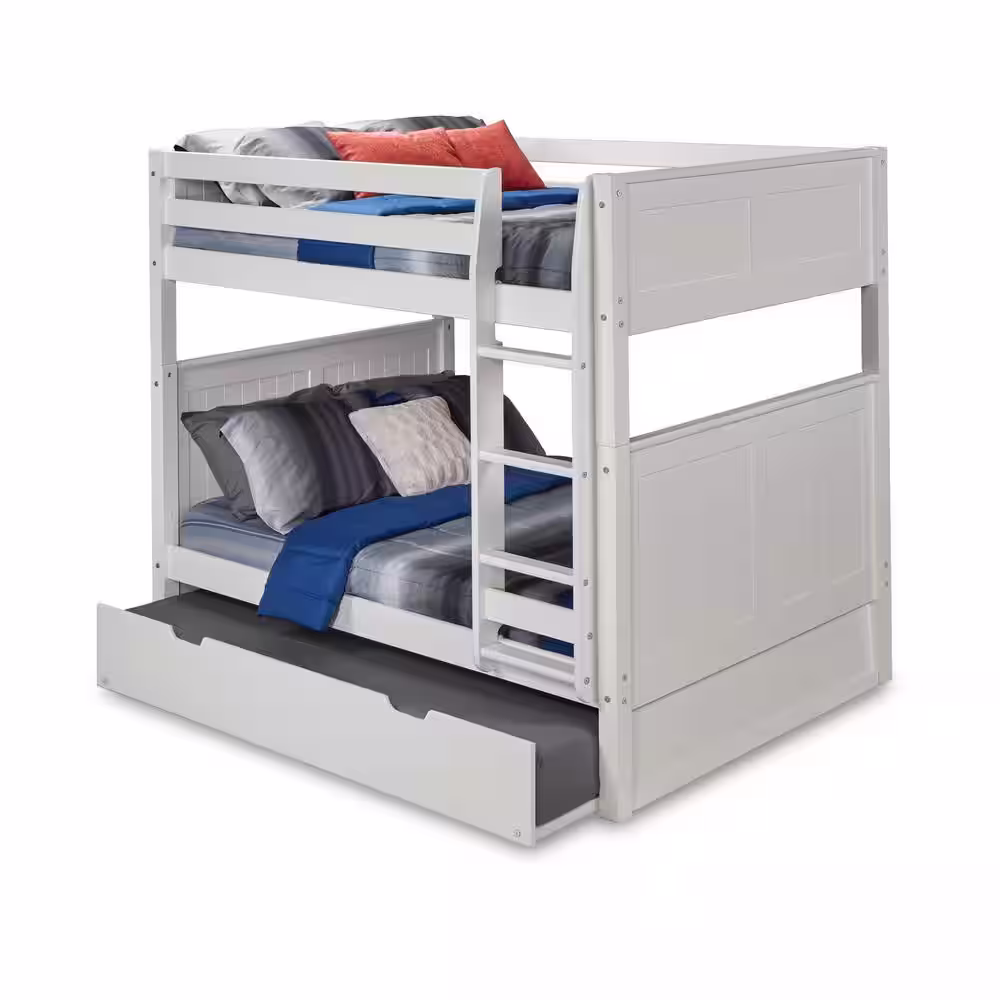 Camaflexi Panel White Full over Full Bunk Bed with Twin Trundle