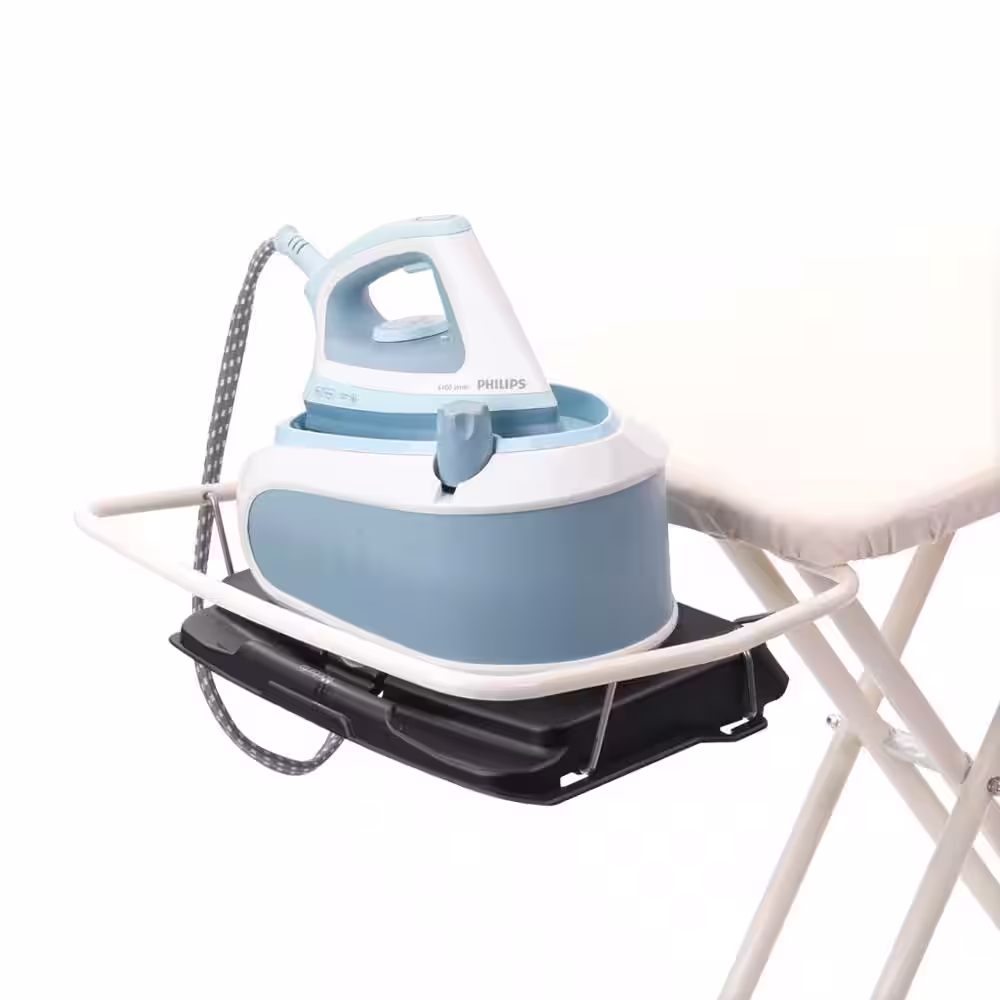Brabantia Ironing Board C with Foldable Steam Unit Holder, Linen Rack, Perfectflow Bubbles Cover and White Frame