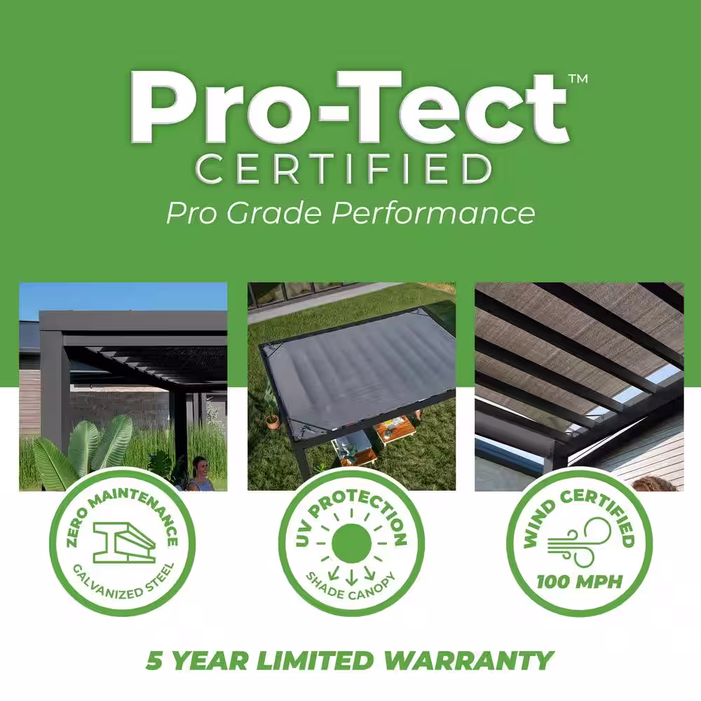 None Trenton 14 ft. x 12 ft. Black Steel Modern Pergola with Sail Shade Soft Canopy