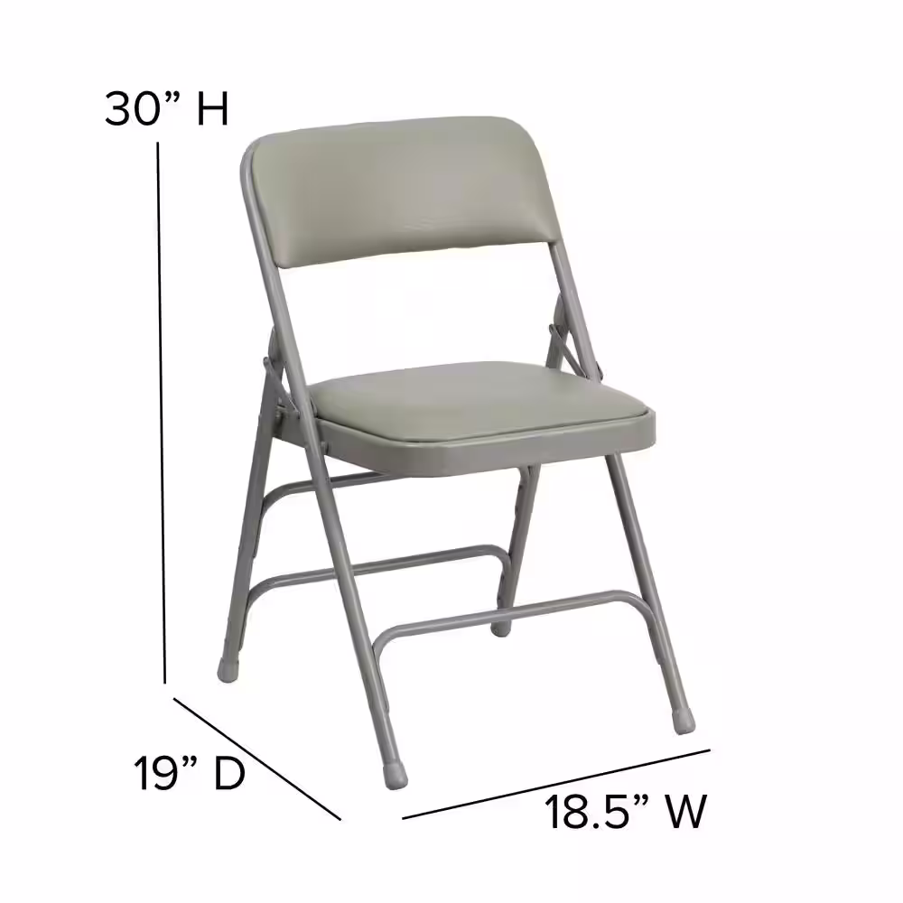Flash Furniture Hercules Series Curved Triple Braced & Double Hinged Gray Vinyl Upholstered Metal Folding Chair