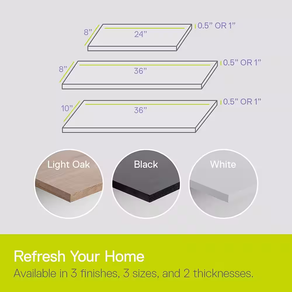 Delta 8 in. D x 36 in. W x 0.5 in. H Slim White Floating Shelves (2-Pack)