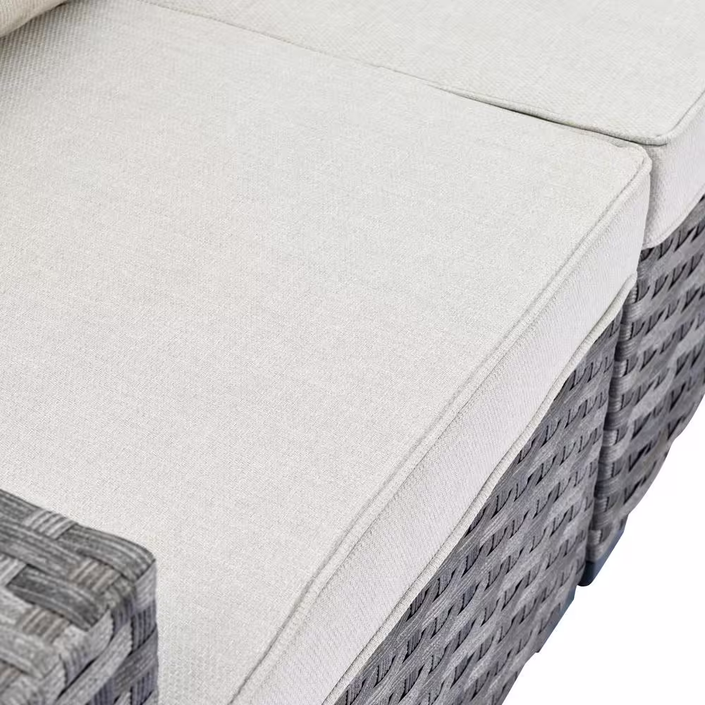 None Marvel Gray 9-Piece Wicker Wide Arm Patio Conversation Set with Beige Cushions and Swivel Rocking Chairs