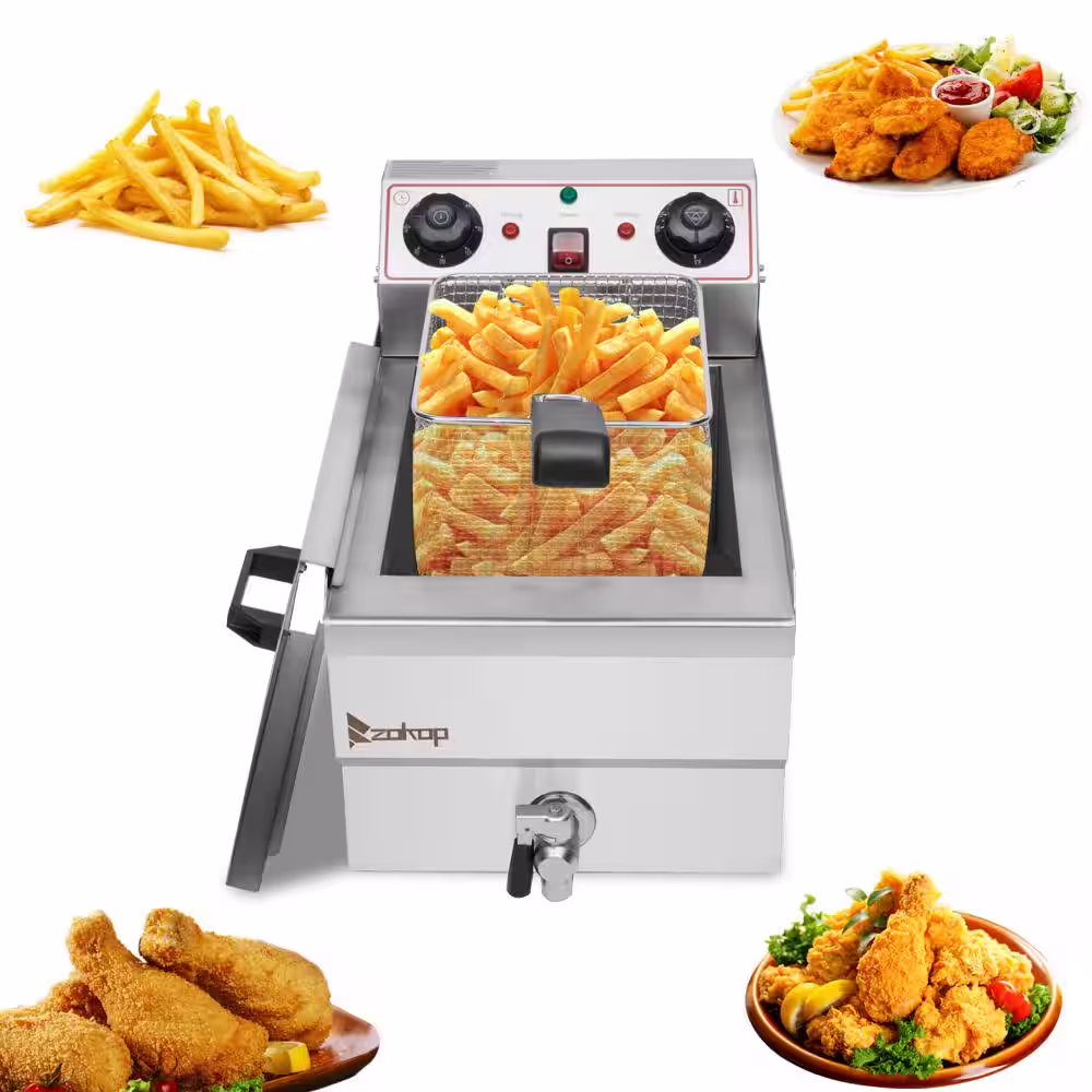 None 12.5 qt. Stainless Steel Electric Deep Fryer with Faucet