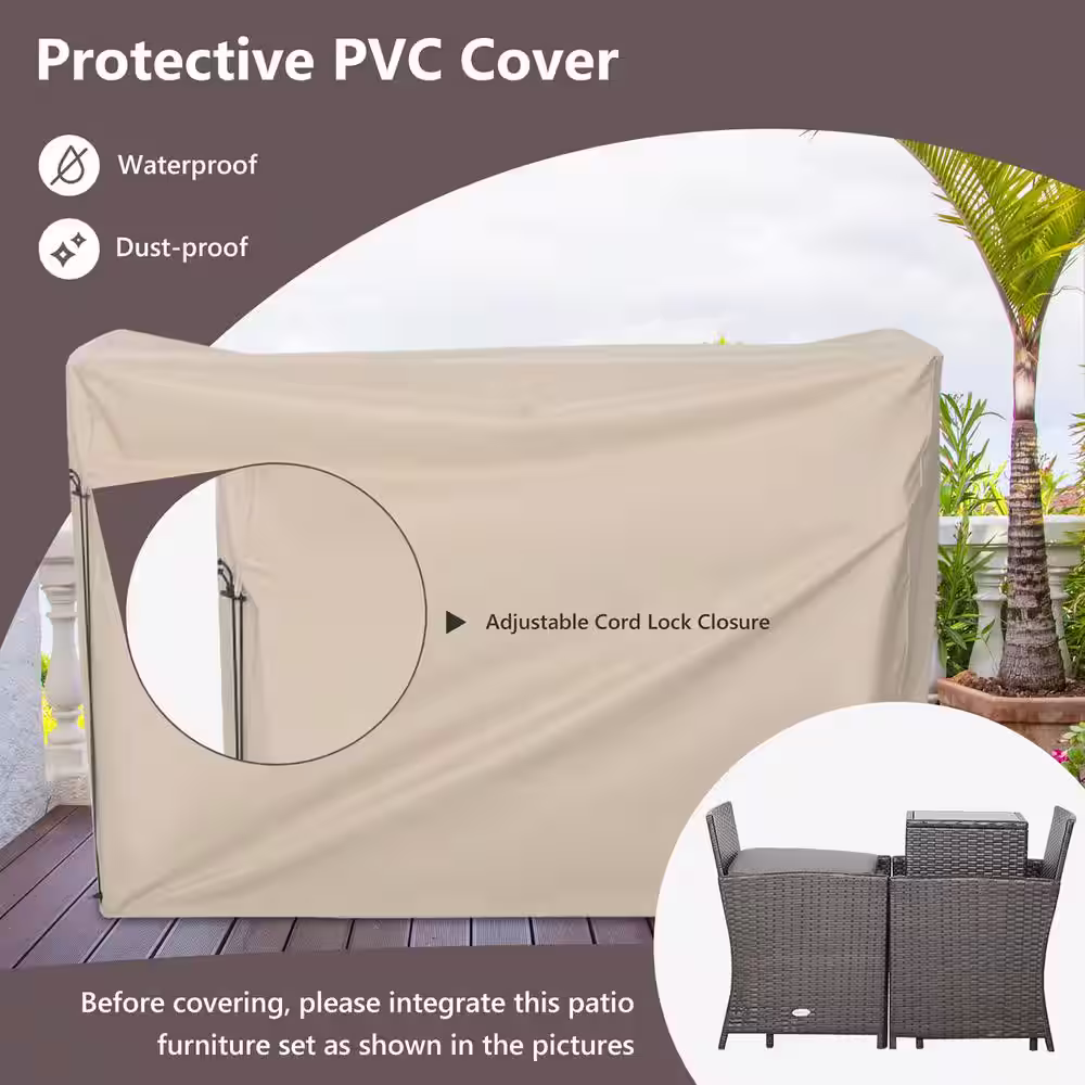 Costway 5-Piece Patio Rattan Furniture Set Chair Ottoman Cushion Space Saving with Cover Gray