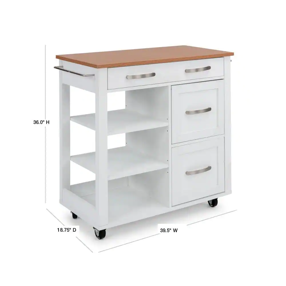 HOMESTYLES Belfast White Kitchen Cart with Natural Wood Top