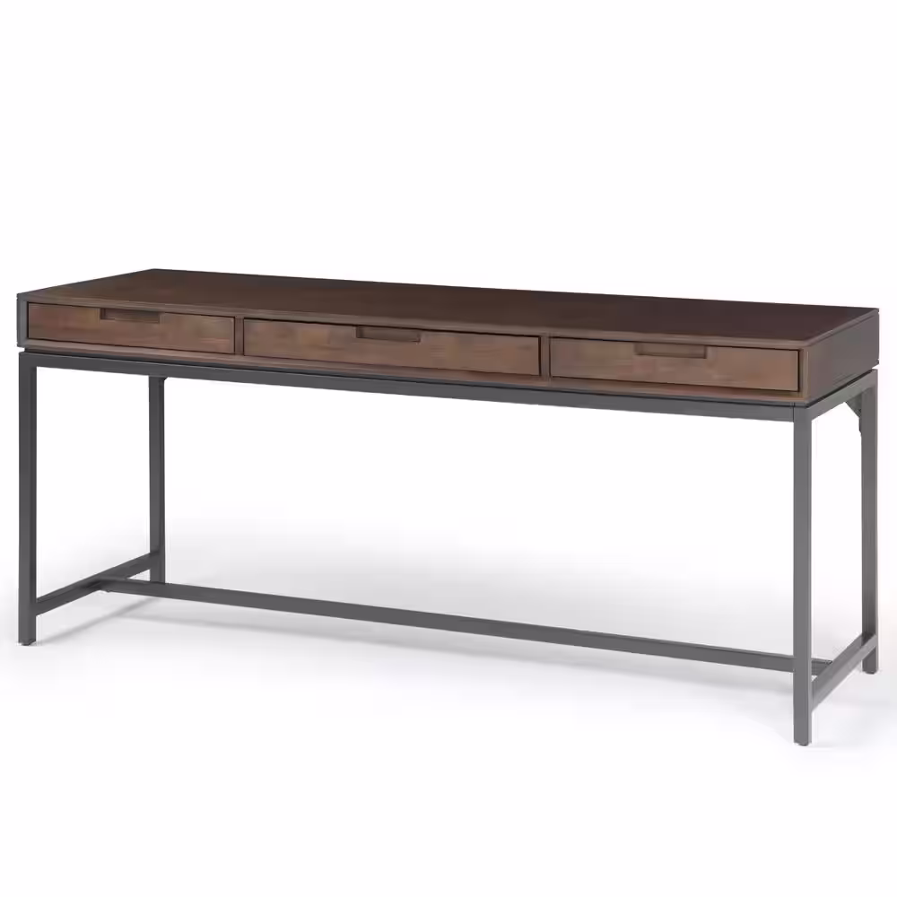 Simpli Home Banting Solid Hardwood Industrial 72 in. Wide Desk in Walnut Brown