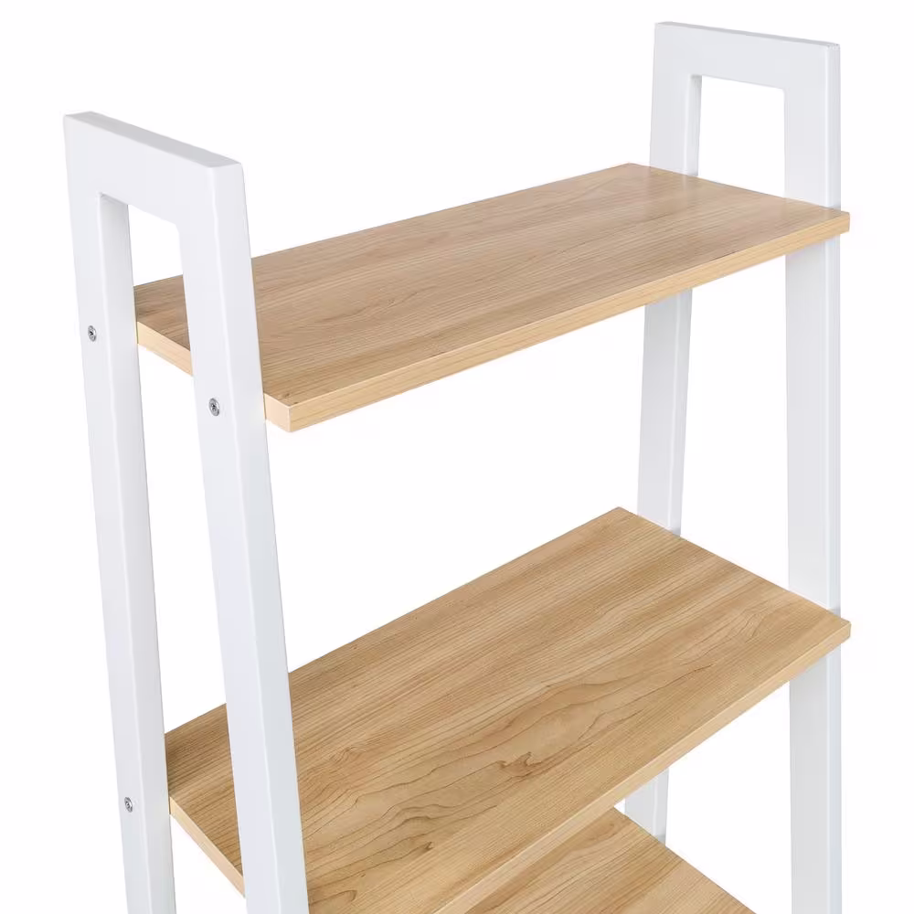Honey-Can-Do Natural and White 5-Tier Ladder Steel A-Frame Shelving Unit (22 in. W x 67.7 in. H x 13.4 in. D)