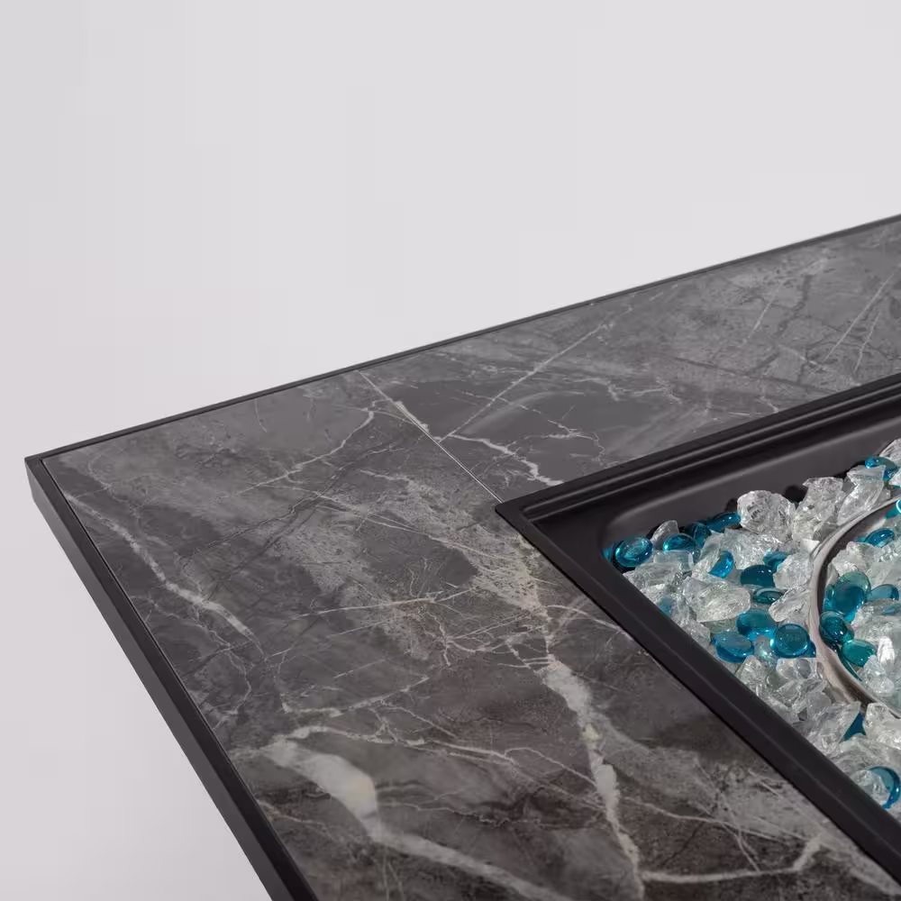 None 30 in. Brown Wicker Square Outdoor Fire Pit Table with Glass Rocks and Rain Cover