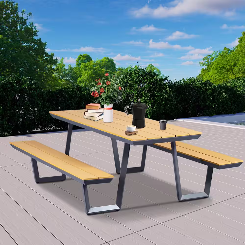 None 78 in. Brown Rectangle Picnic Table
