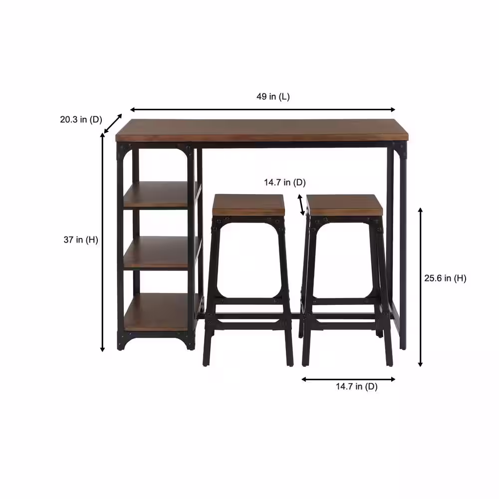 StyleWell Black Metal 3 Piece Dining Set with Haze Oak Finish Wood Top
