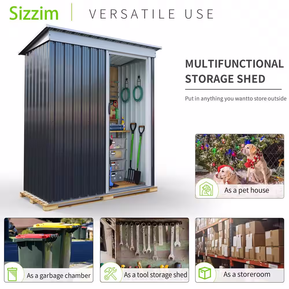 None 3 ft. W x 5 ft. D Metal Storage Shed with Sliding Door 15 sq. ft., Black