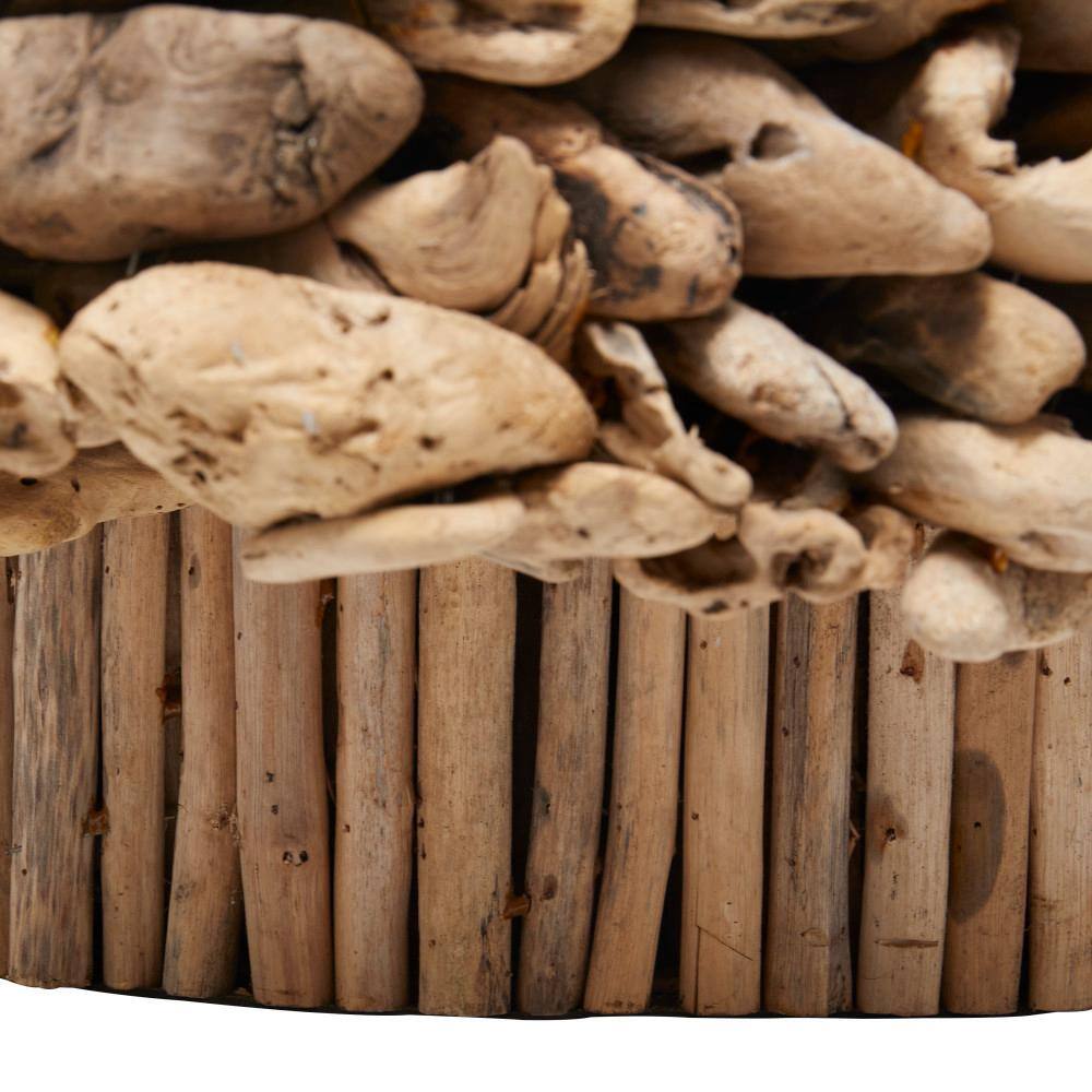 Litton Lane 48 in. Brown Medium Round Driftwood Handmade Collage and Pedestal Base Coffee Table with Tempered Glass Top