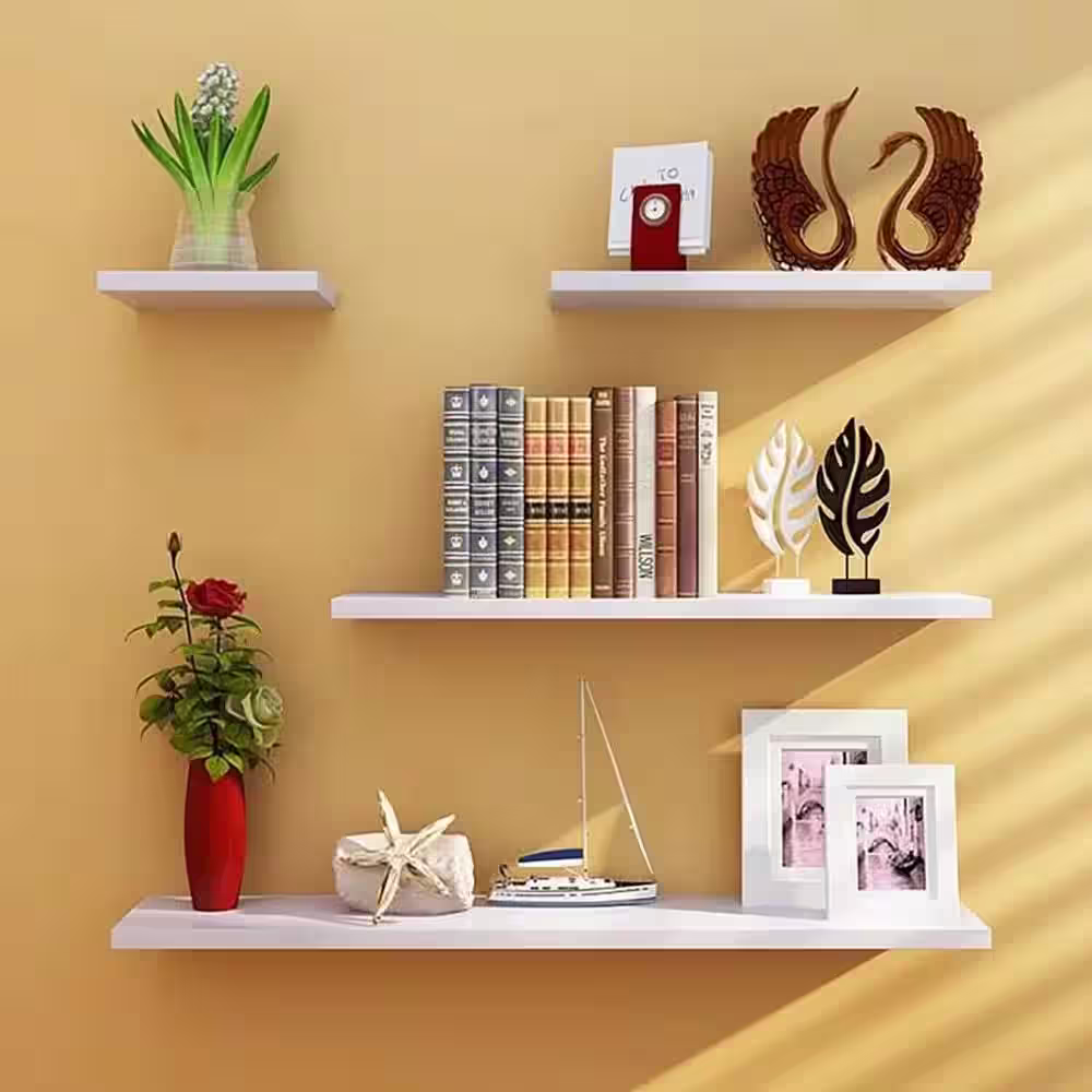 None 4-Piece 5.9 in. W x 19.6 in. D White Floating Wood Decorative Wall Shelves Storage Rack Bookcase for Kitchen Bathroom