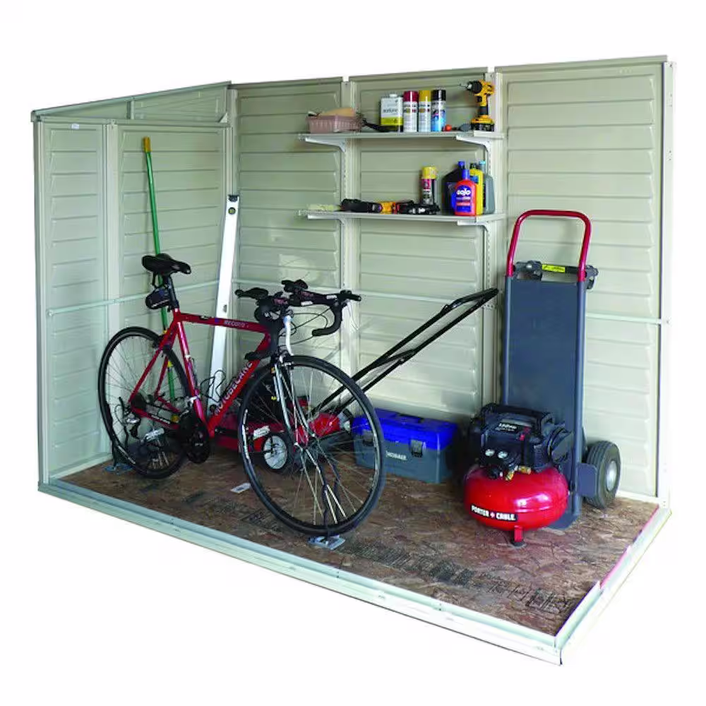 Duramax Building Products Sidemate 4 ft. x 8 ft. Vinyl Lean To Storage Shed Adobe with Foundation 29.25 sq. ft.