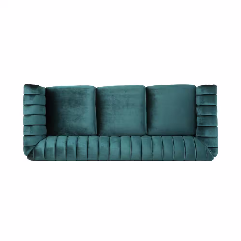 Noble House Bowie 84 in. Teal Solid Velvet 3-Seat Chesterfield Sofa with Nailhead
