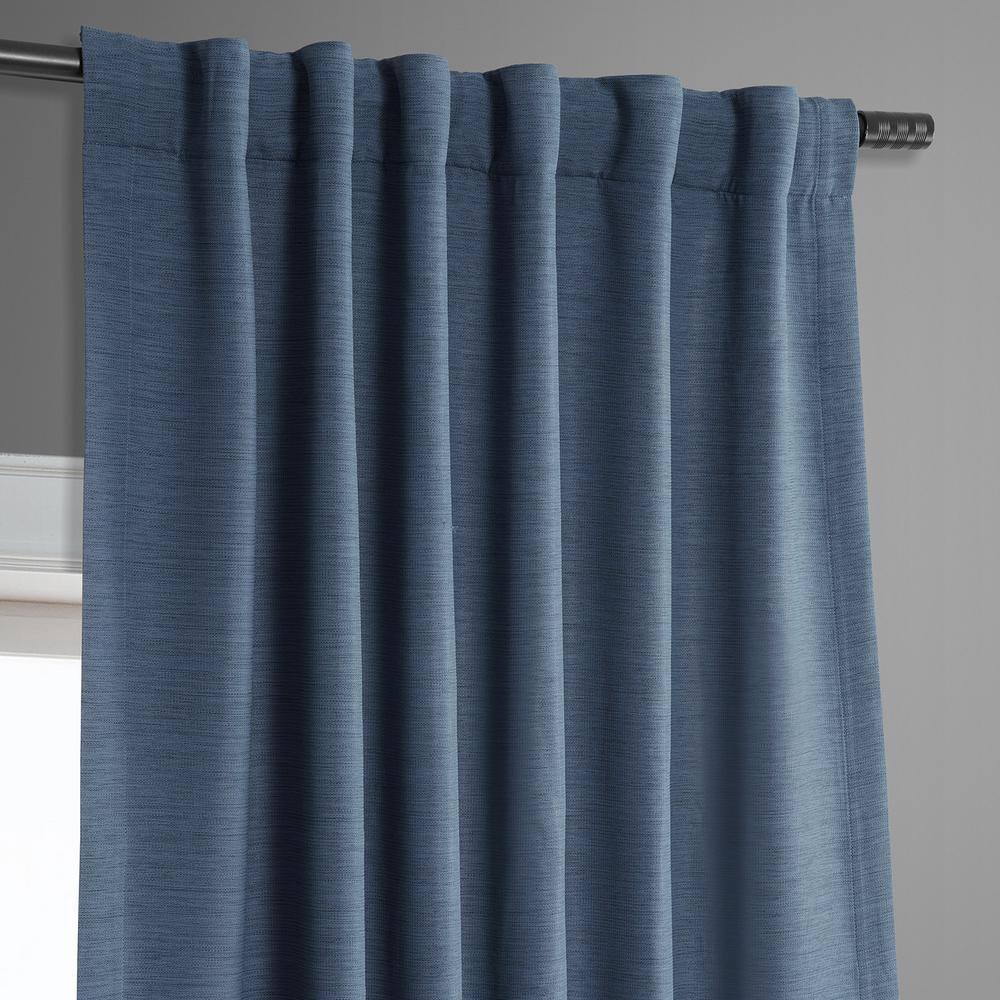 Exclusive Fabrics & Furnishings Wild Blue Textured Bellino Room Darkening Curtain - 50 in. W x 63 in. L Rod Pocket with Back Tab Single Curtain Panel