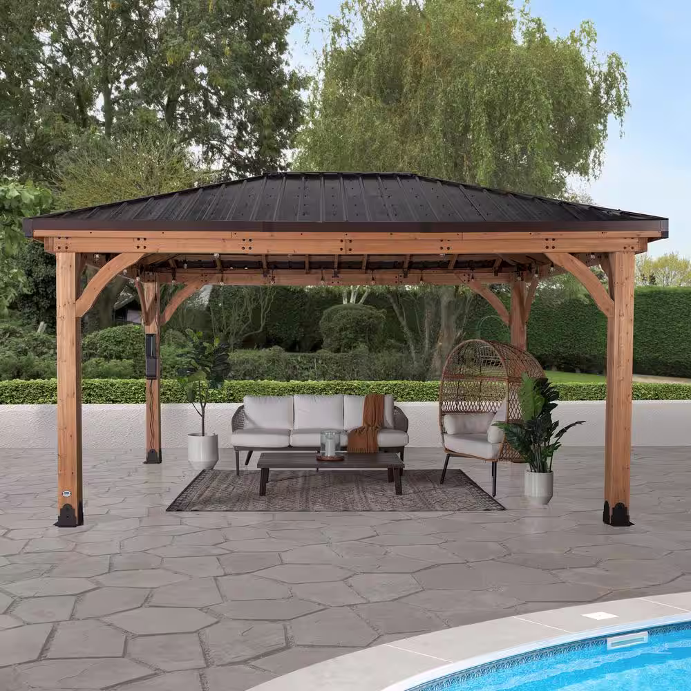 Backyard Discovery Barrington 16 ft. x 12 ft. Light Brown Wooden Gazebo with Hip Roof