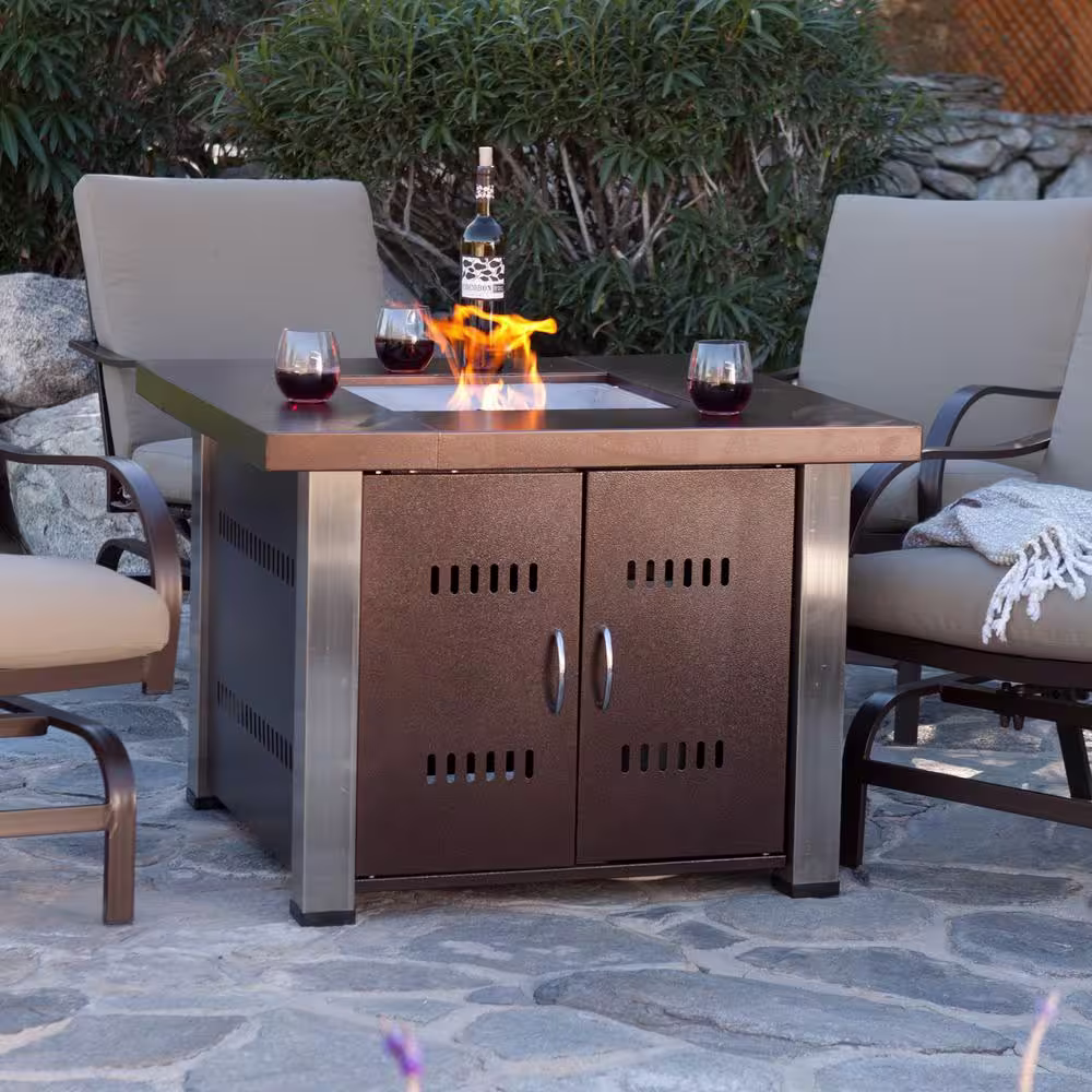 AZ Patio Heaters 38 in. Steel Propane Firepit with Antique Bronze/Stainless Steel Finish