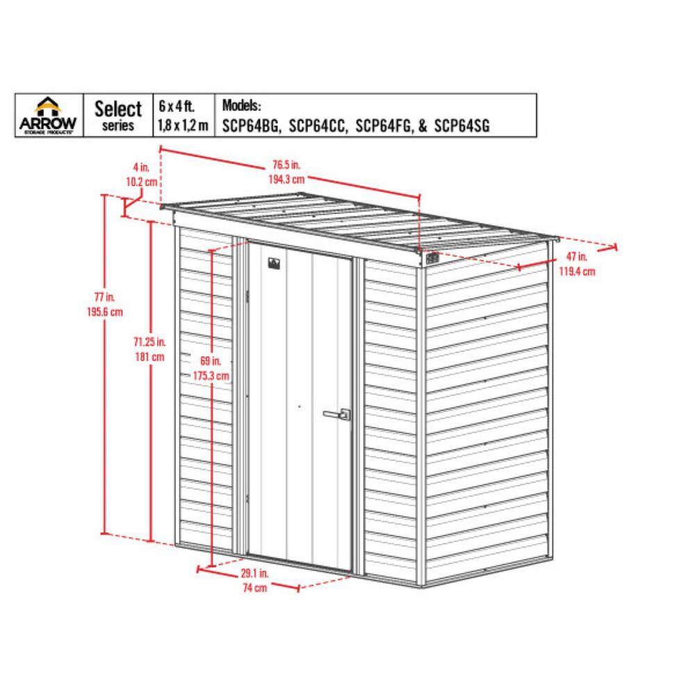 Arrow Select 6 ft. W x 4 ft. D Flute Grey Metal Shed 21 sq. ft.