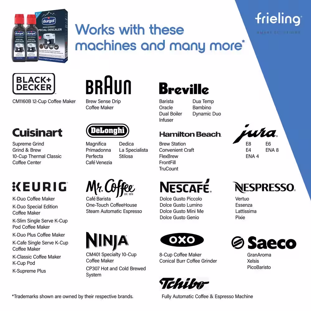 Durgol Swiss Espresso Machine Descaler/Decalcifier Solution (4-Pack)