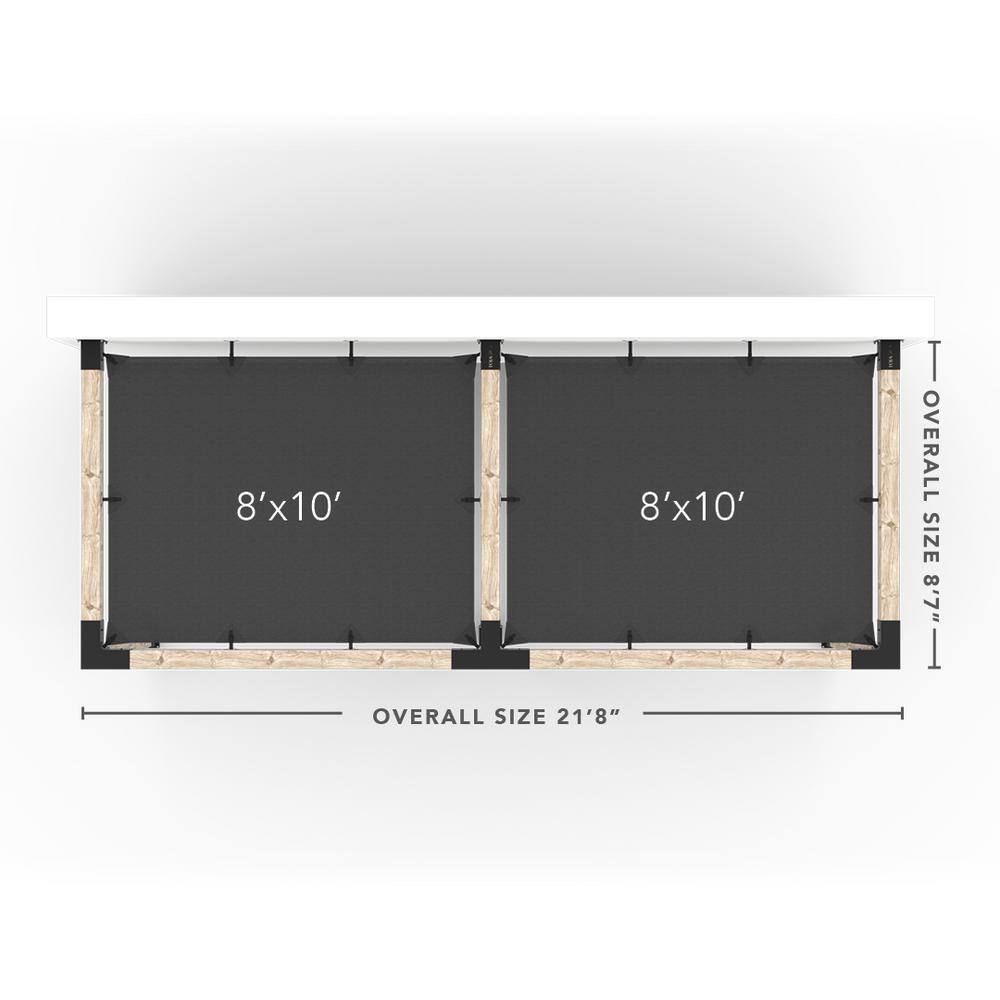 TOJA GRID 8 ft. L x 20 ft. W Double Wall Mount Pergola Kit with 2 Crimson Shade Sails, 6x6 Wood