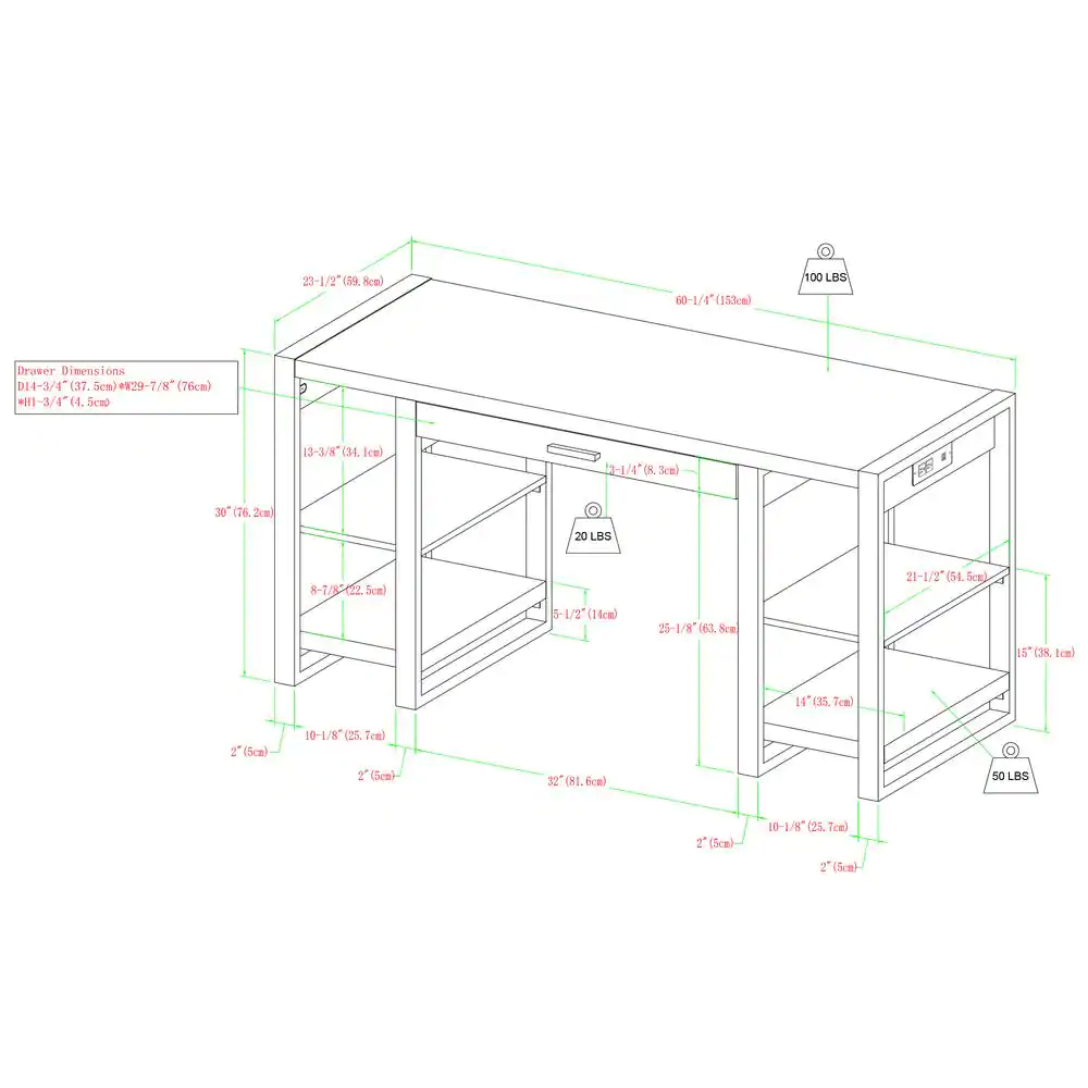 Walker Edison Furniture Company Urban Blend 60 in. Grey Wash Rectangular 1-Drawer Writing Desk with Keyboard Tray