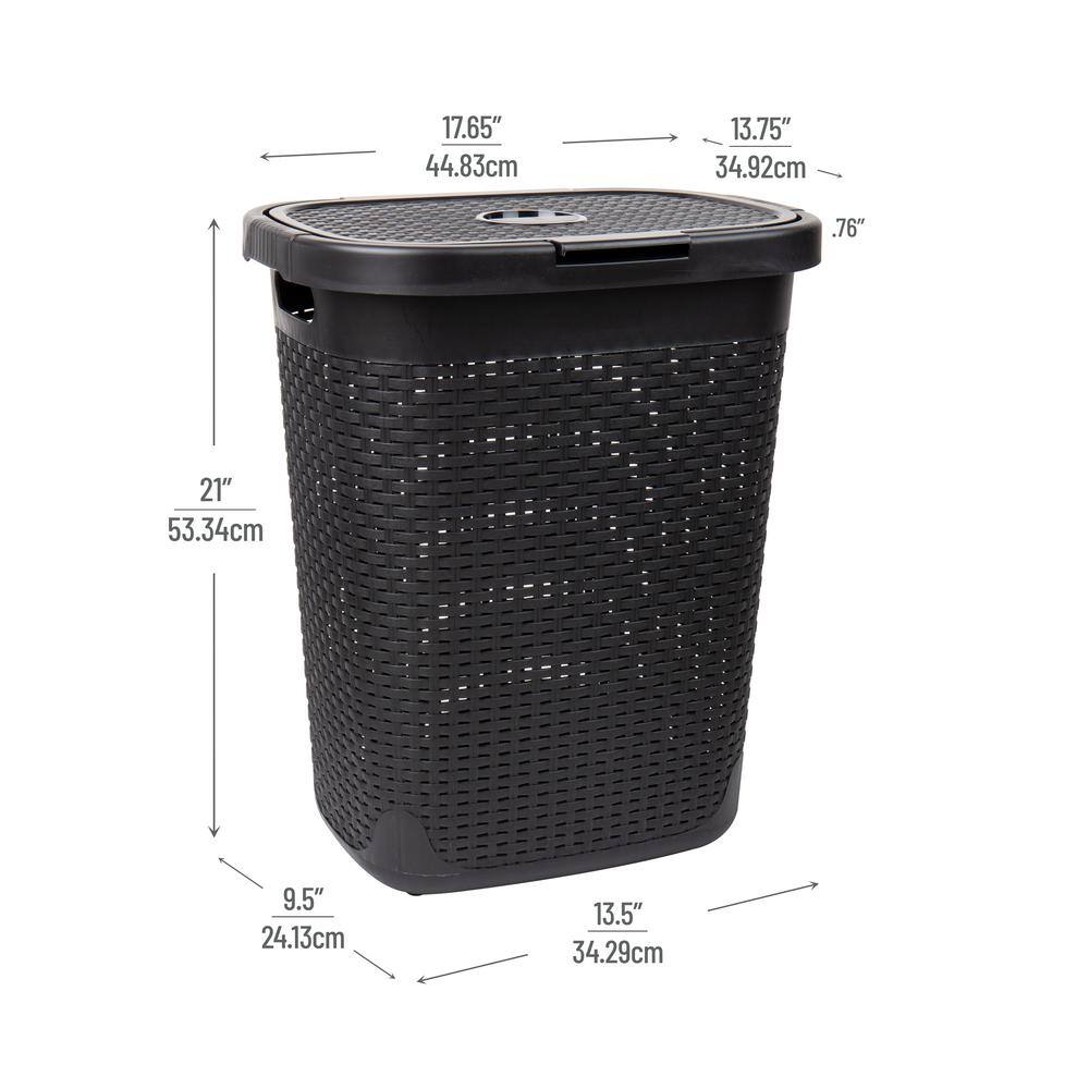 Mind Reader Basket Collection, Slim Laundry Hamper, 50 Liter (15kg/33lbs) Capacity, Attached Hinged Lid, Set of 2, Black