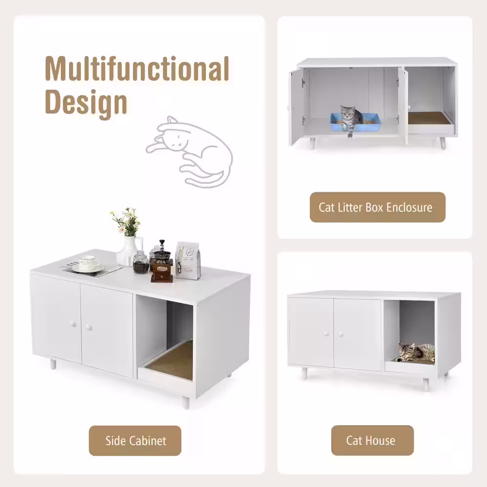 None 35 1/2 in. x 20 in. MDF Cat Litter Box Enclosure in White