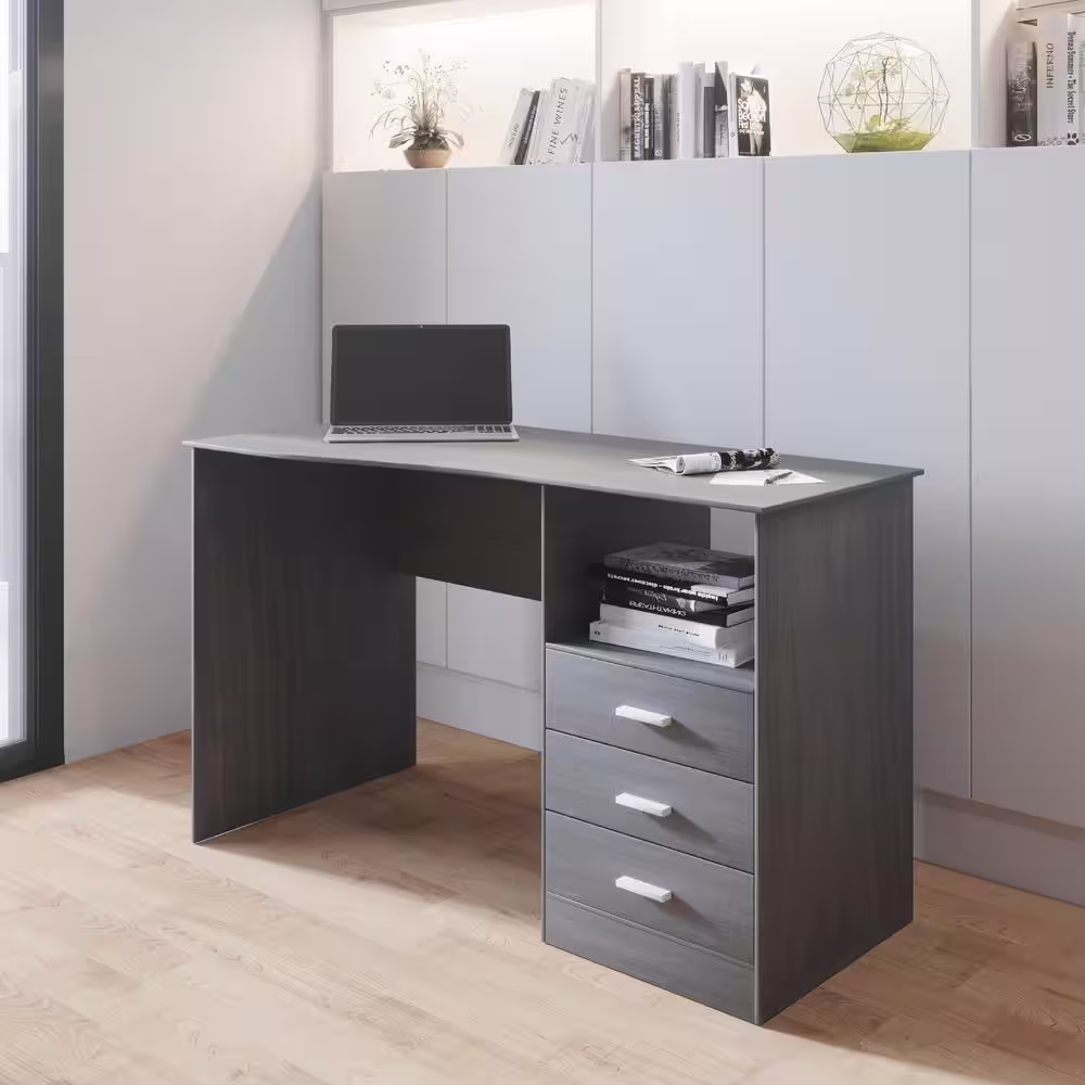 Wateday 51.20 in. Rectangular Gray Wood Computer Desk with Cabinet and Drawers