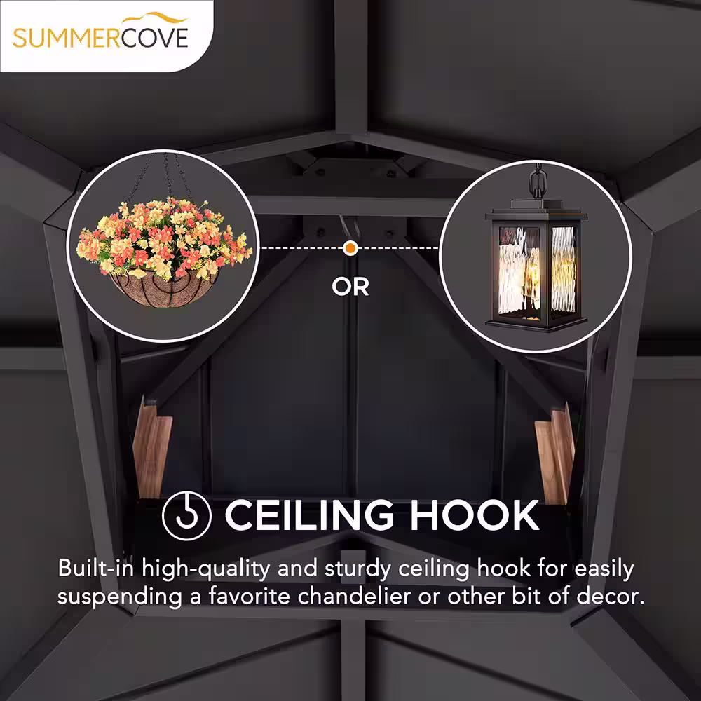 Sunjoy Bella 12.5 ft. x 12.5 ft. Cedar Framed Gazebo with Black Steel 2-Tier Hardtop Roof