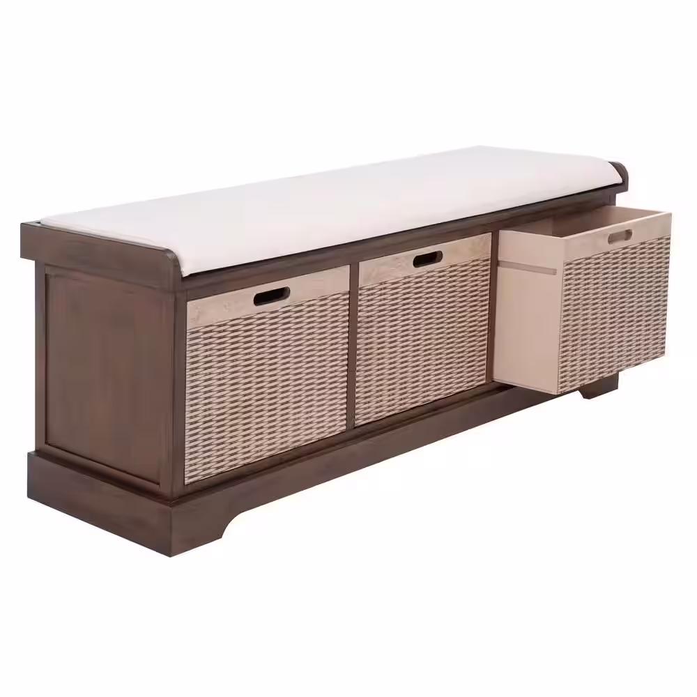 SAFAVIEH Landers 47 in. 3-Drawer Brown/Off-White Entryway Bench