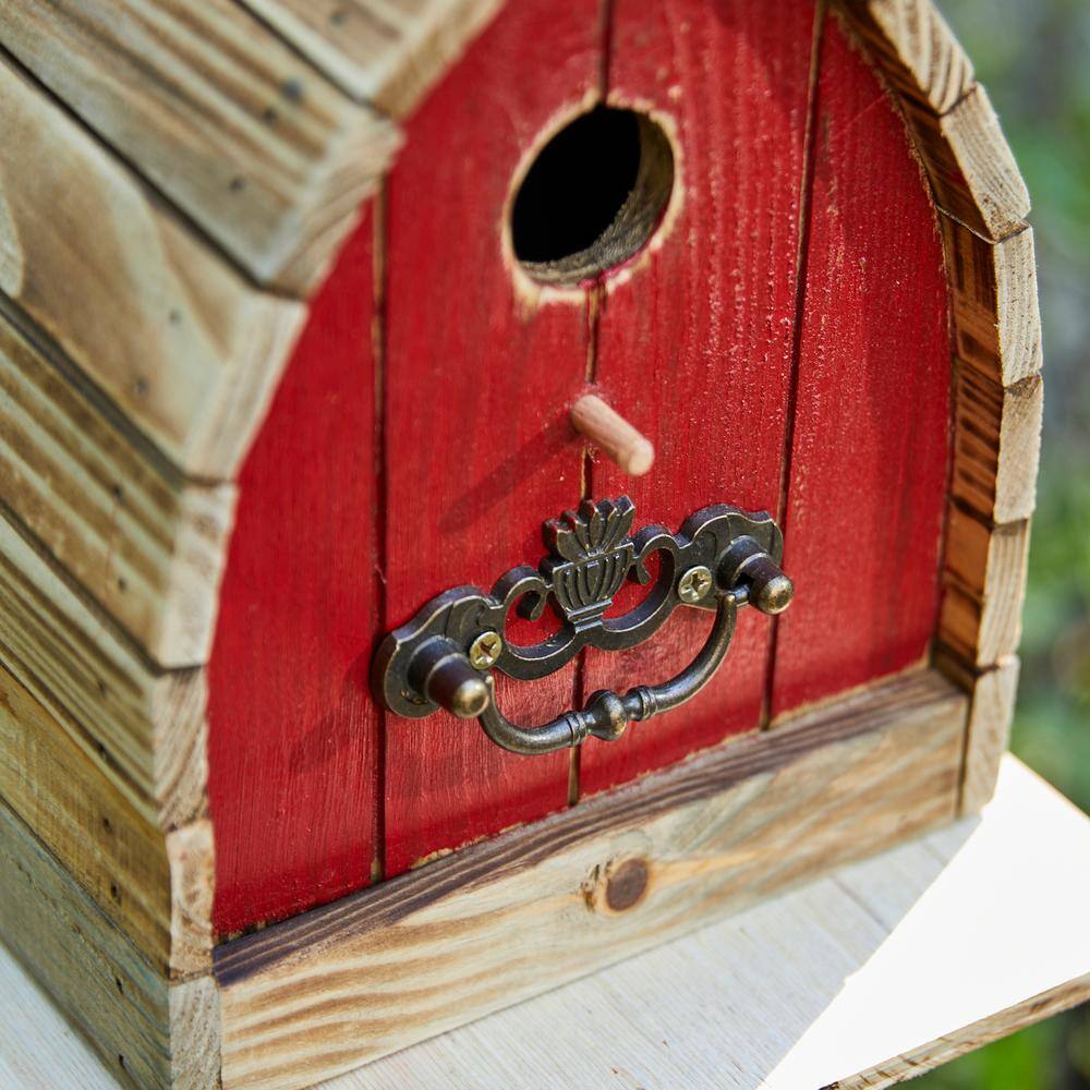 Glitzhome 8.5 in. H Washed Red Distressed Solid Wood Birdhouse