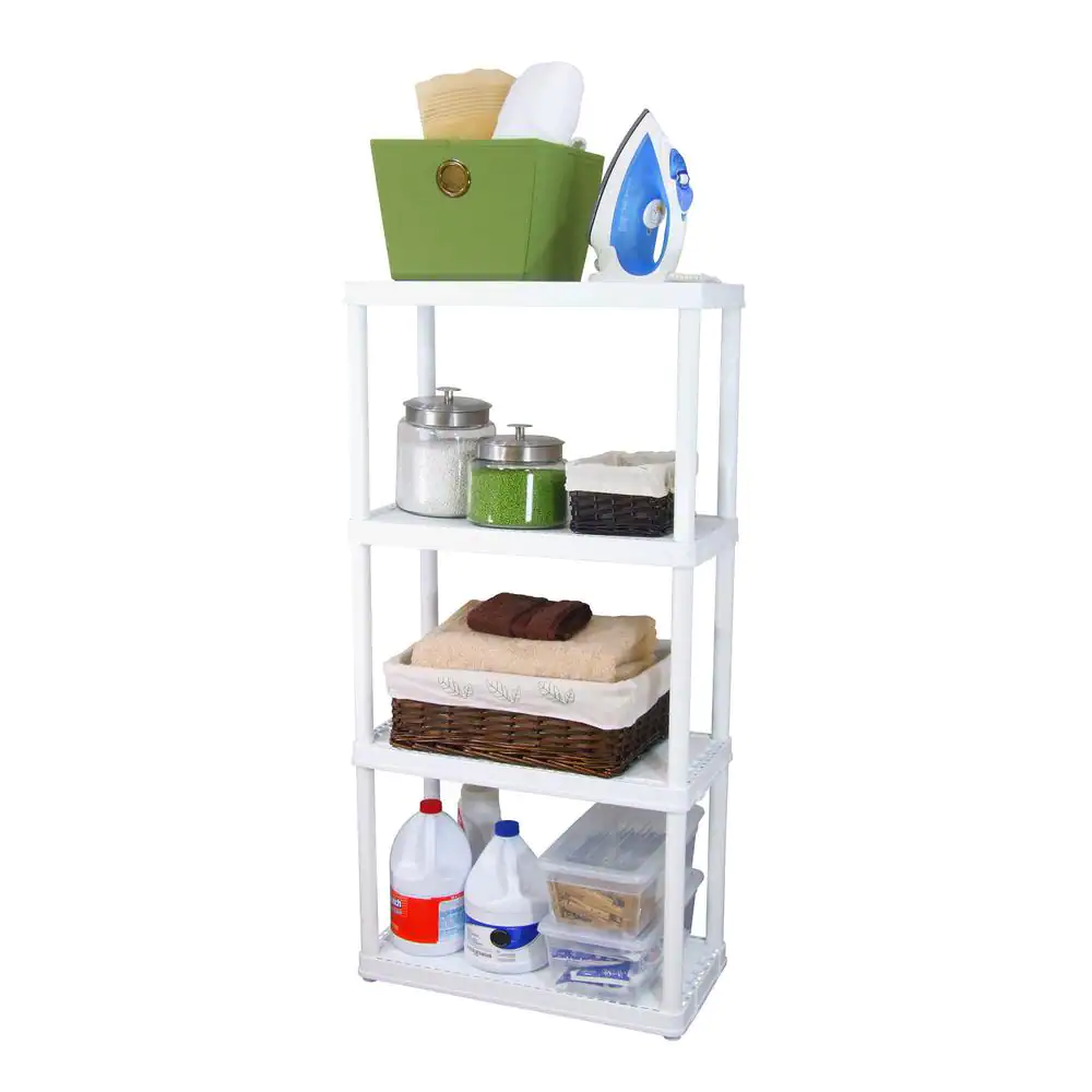 GRACIOUS LIVING White Solid Plastic Easily Assembled Light Duty Shelving Unit 24 in. L x 12 in. W x 48 in. H