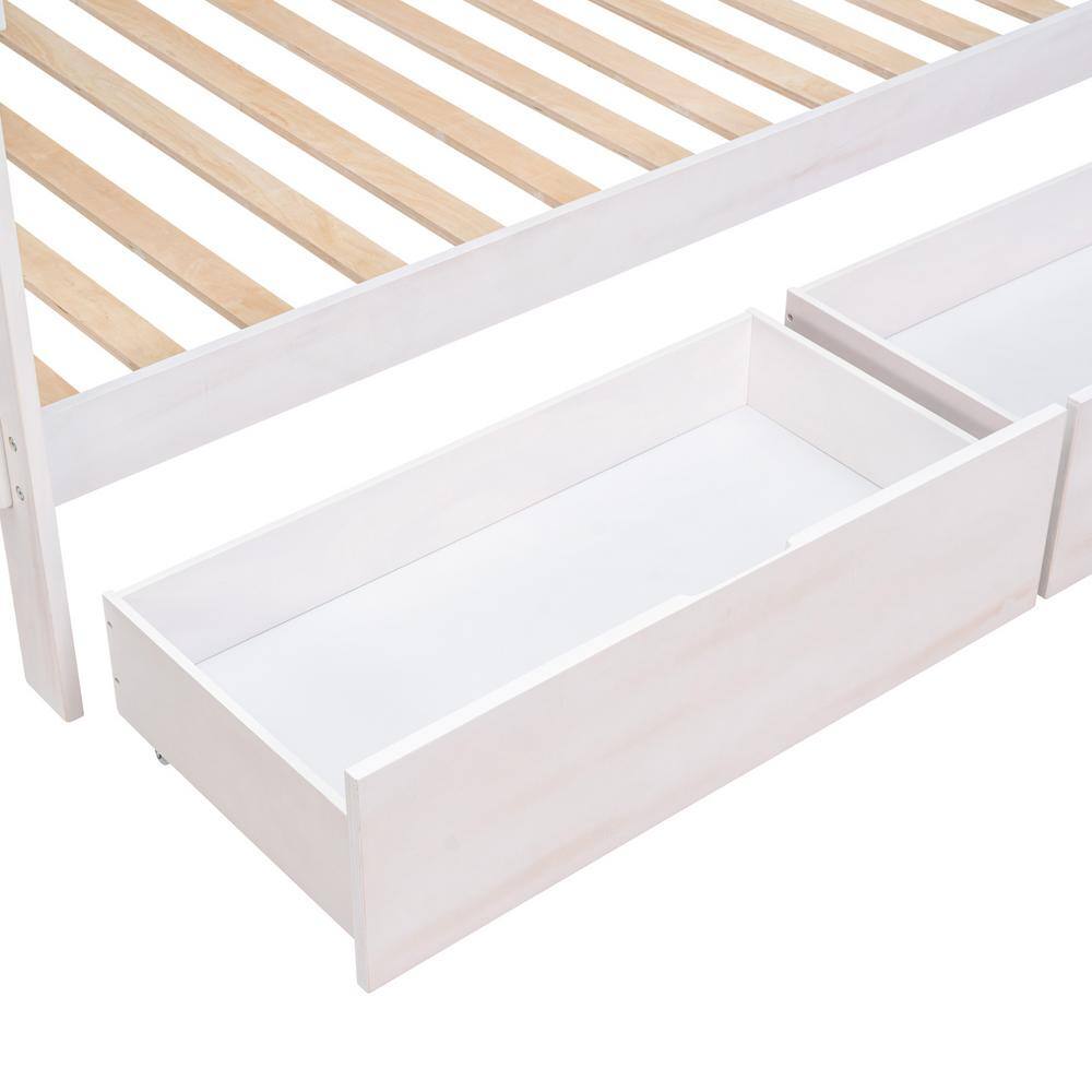 Harper & Bright Designs White Full Over Full Wood Bunk Bed with 2-Drawers