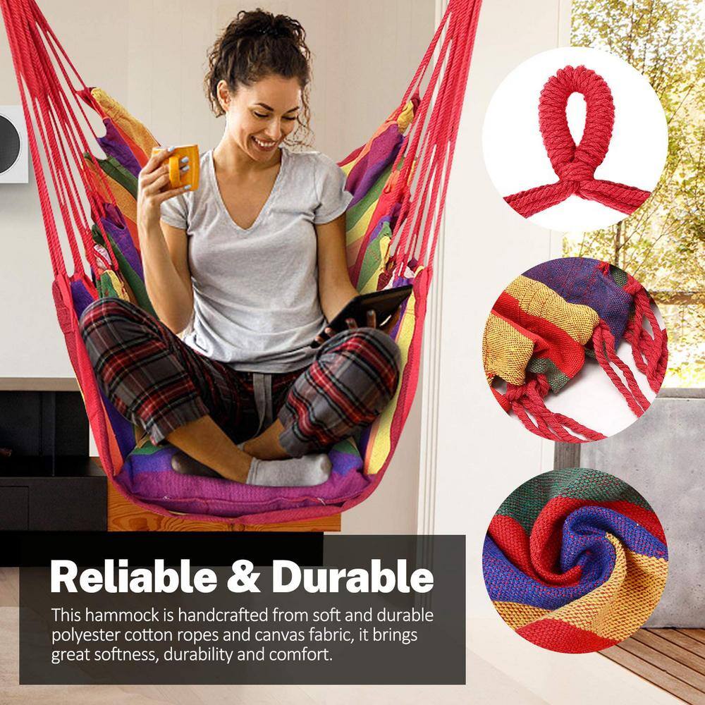 None Ourdoor Hanging Hammock Chair - Comfortable Tree Swing Chair Without Pillows 330 lbs. Weight Capacity (Rainbow)