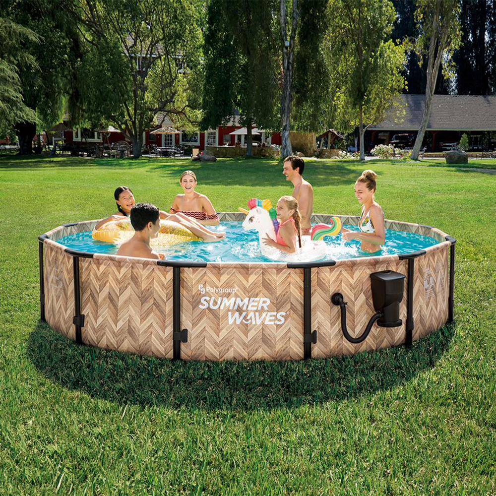 Summer Waves Elite 12 ft. x 30 in. Light Oak Round Above Ground Swimming Pool with Pump