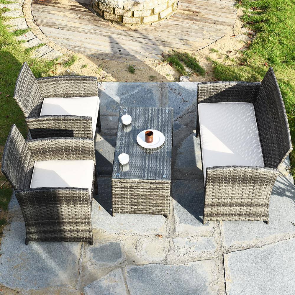 Costway 4-Piece Wicker Rattan Patio Conversation Set Chair with Beige Cushions