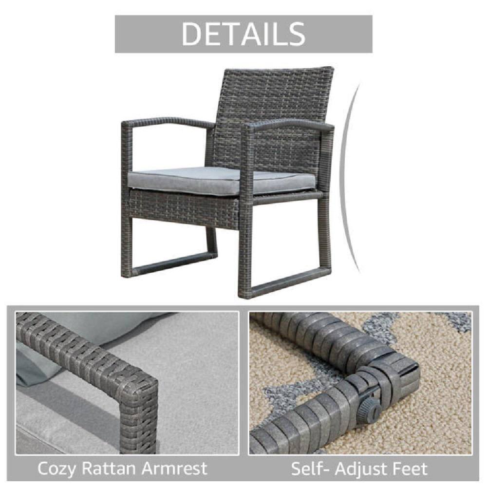 None Patiorama 3-Pieces Wicker Outdoor Patio Furniture Set with Light Gray Cushions